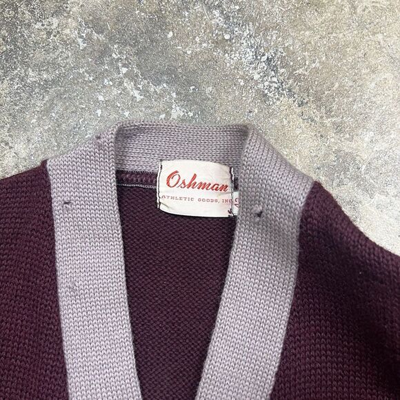 Vintage 40s Cardigan Sweater Varsity 42 Adult S/M Crescendo Music School Wine - Picture 9 of 11